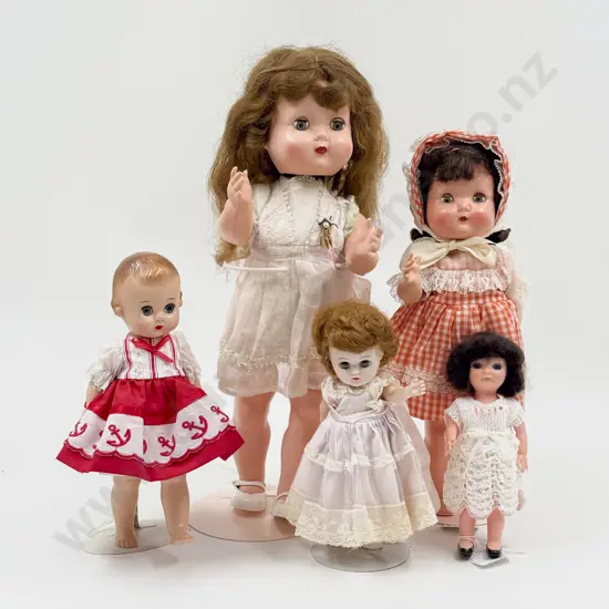 C1950's Two Roddy Walkers with Three Various Dollies 35cm - 16cm