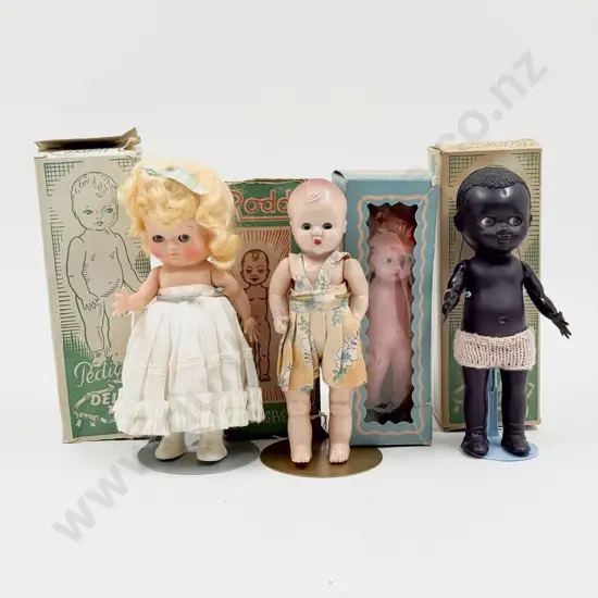 C1950's Two Pedigree Delite Dolls Roddy and Knickerbocker Baby Doll with Boxes 18cm - 17cm