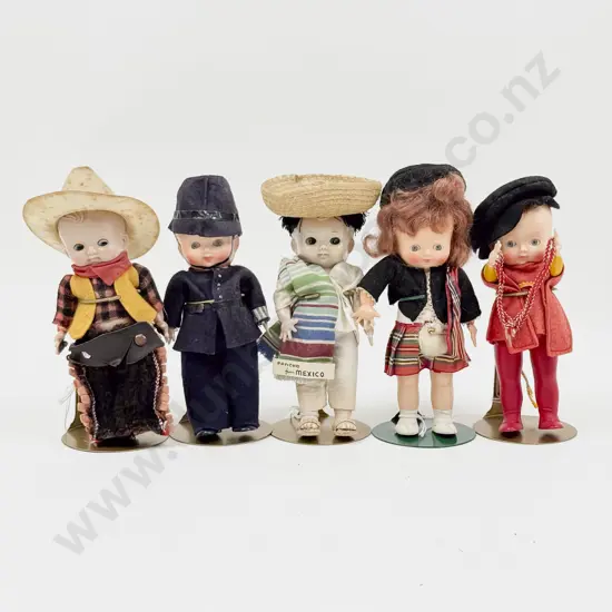 C1940-60 Pedigree All Hard Plastic (Star Fish Hands) Character Doll x5 7cm with original costumes