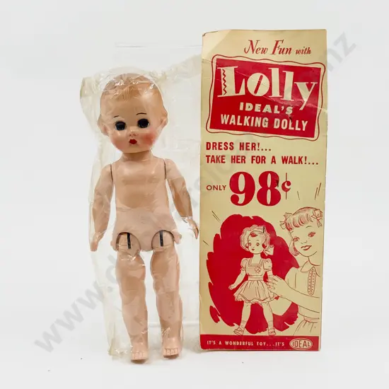 C1950's Ideal Lolly Ideal's Walking Dolly in Original Cellophane Bag on Card 23cm