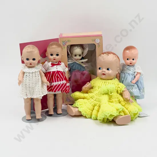 C1950's Four Ideal Various All Hard Plastic Character Dollies and Boxed Nursery Tale 29cm - 21cm