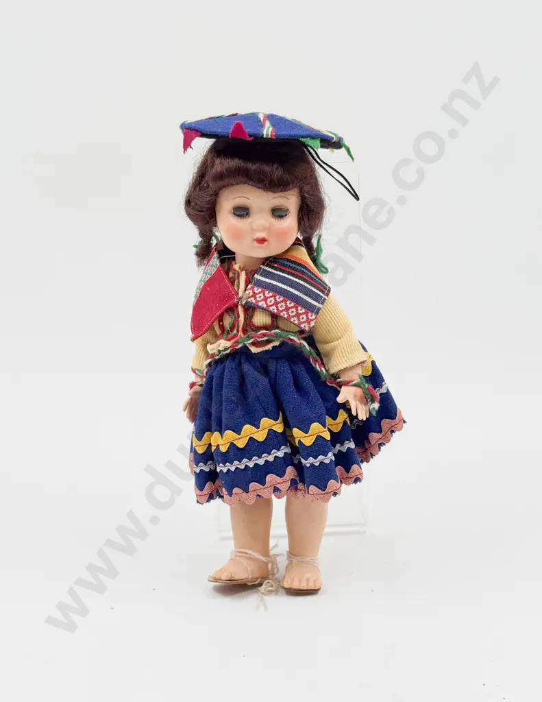 C1950's Rosebud Made in England All Hard Plastic Doll 28cm in original Peruvian costume and box Image 1++