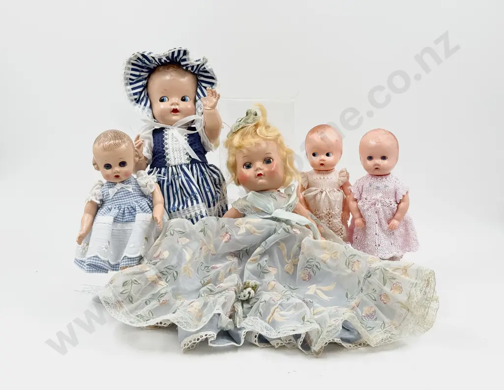 C1950's Six Rosebud Various All Hard Plastic Character Dollies 34cm - 16cm Image 1++