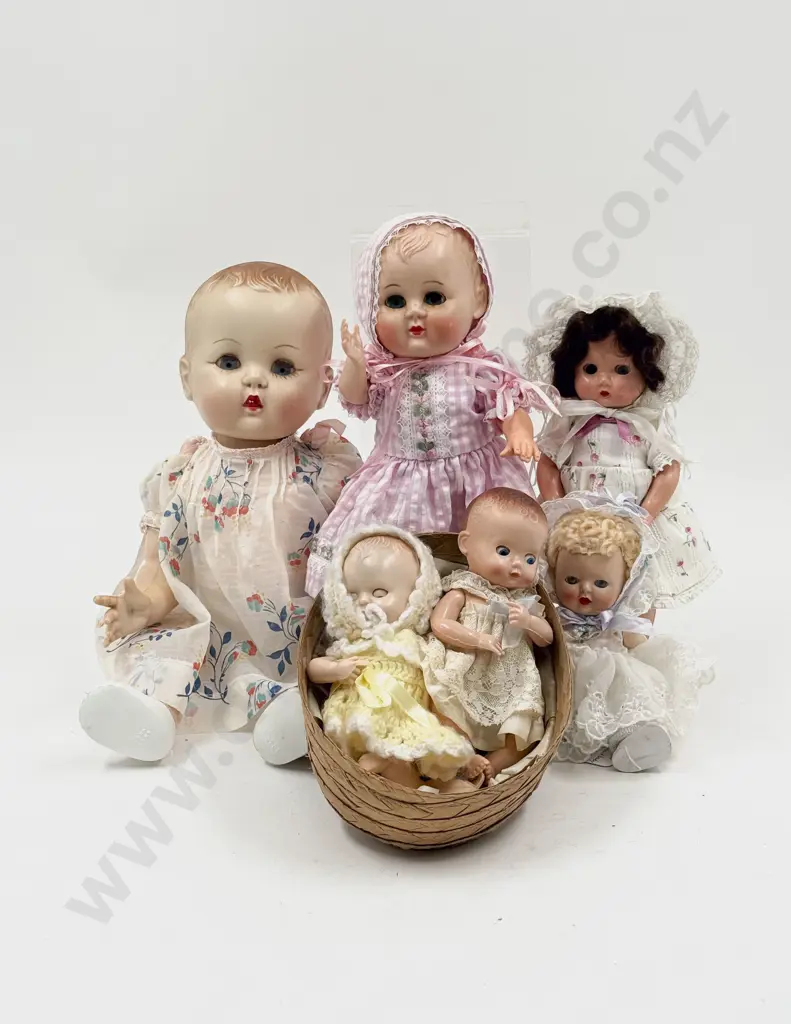 Six Rosebud and Type All Hard Plastic Baby Character Dolls 35cm - 16cm Image 1++