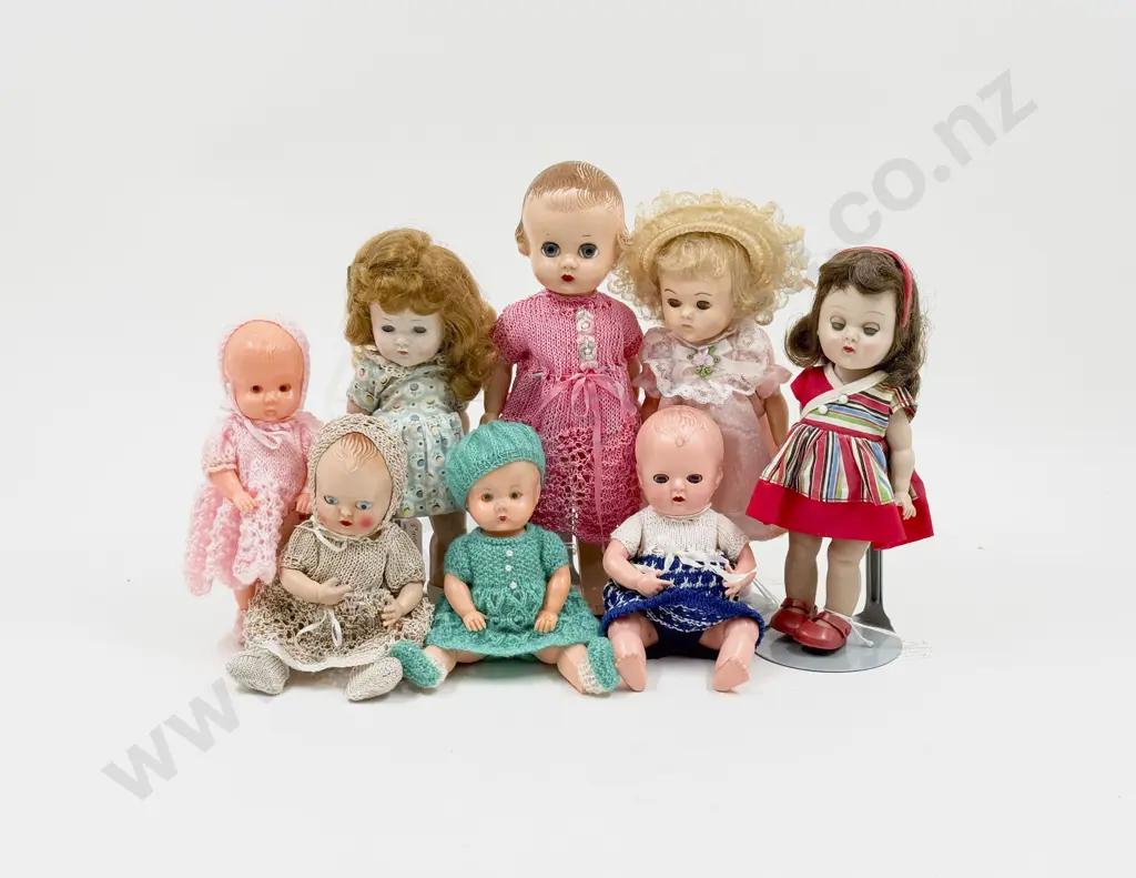 C1950's Eight Various Makers All Hard Plastic Dollies 22cm - 16cm Image 1++