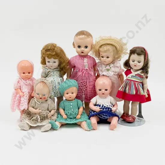 C1950's Eight Various Makers All Hard Plastic Dollies 22cm - 16cm