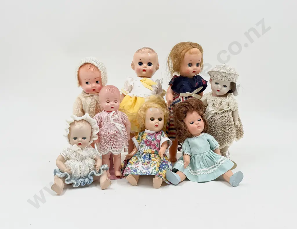 C1950's Eight Various Makers All Hard Plastic Dollies 22cm - 16cm Image 1++