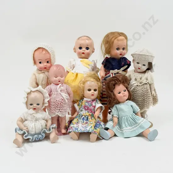 C1950's Eight Various Makers All Hard Plastic Dollies 22cm - 16cm