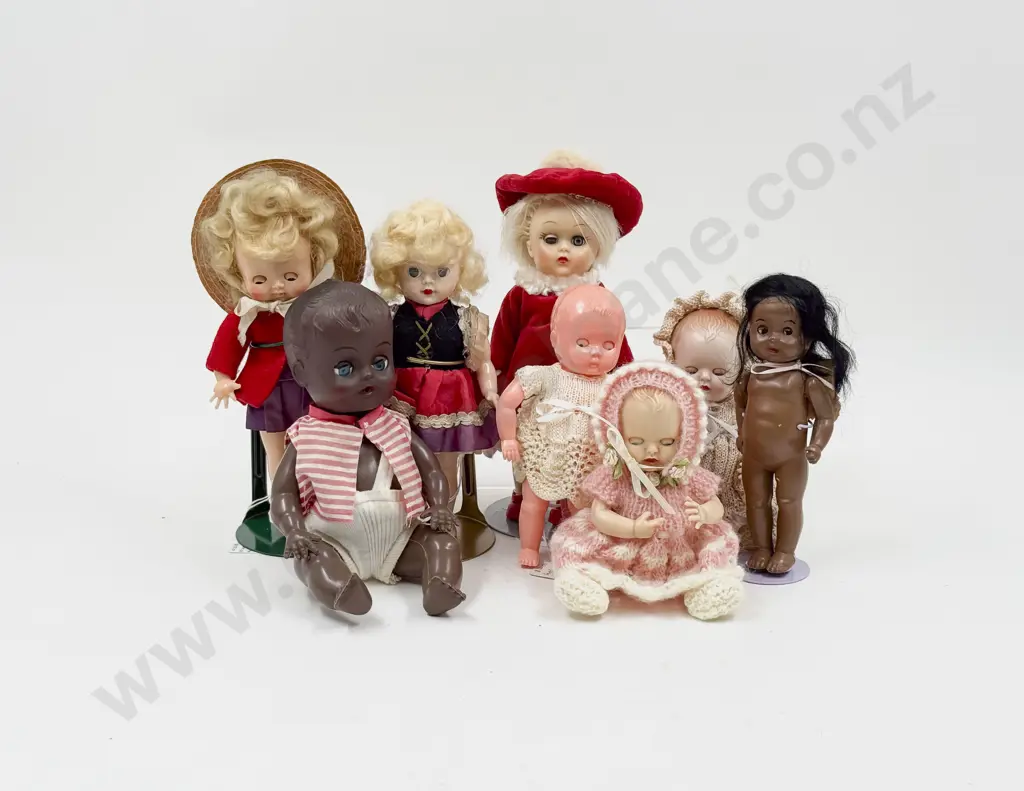 C1950's Eight Various Makers All Hard Plastic Dollies 22cm - 16cm Image 1++