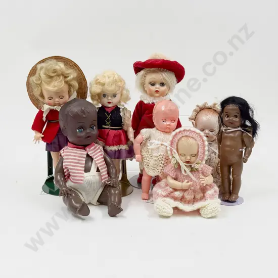 C1950's Eight Various Makers All Hard Plastic Dollies 22cm - 16cm