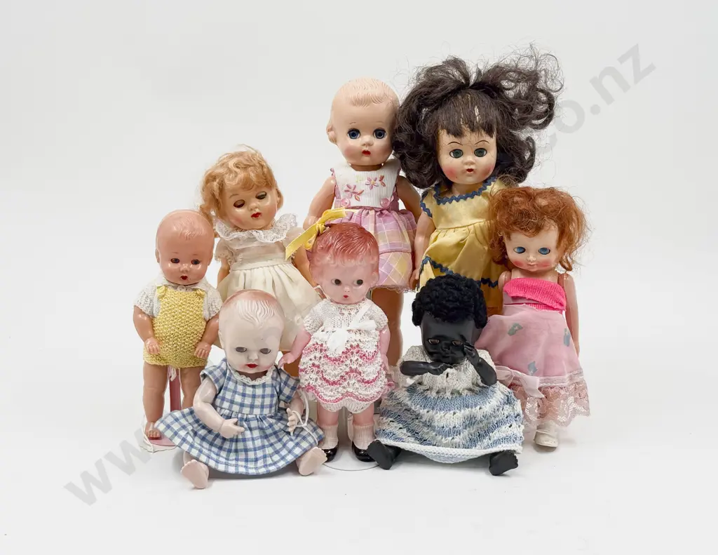 C1950's Eight Various Makers All Hard Plastic Dollies 22cm - 16cm Image 1++