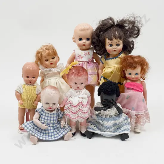 C1950's Eight Various Makers All Hard Plastic Dollies 22cm - 16cm