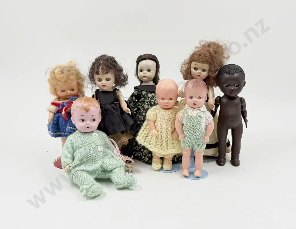 C1950's Eight Various Makers All Hard Plastic Dollies 22cm - 16cm Image 1++