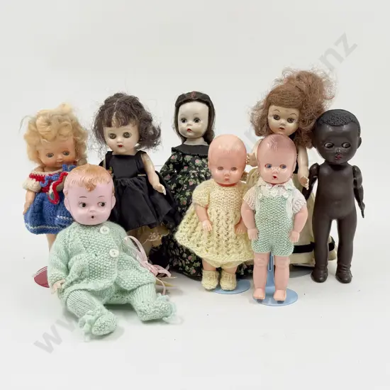 C1950's Eight Various Makers All Hard Plastic Dollies 22cm - 16cm