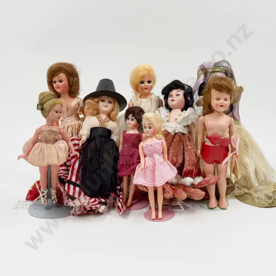 C1950's Collection Nine Various Manufacture Character Adult Body Hard Plastic Dolls 19cm - 15cm