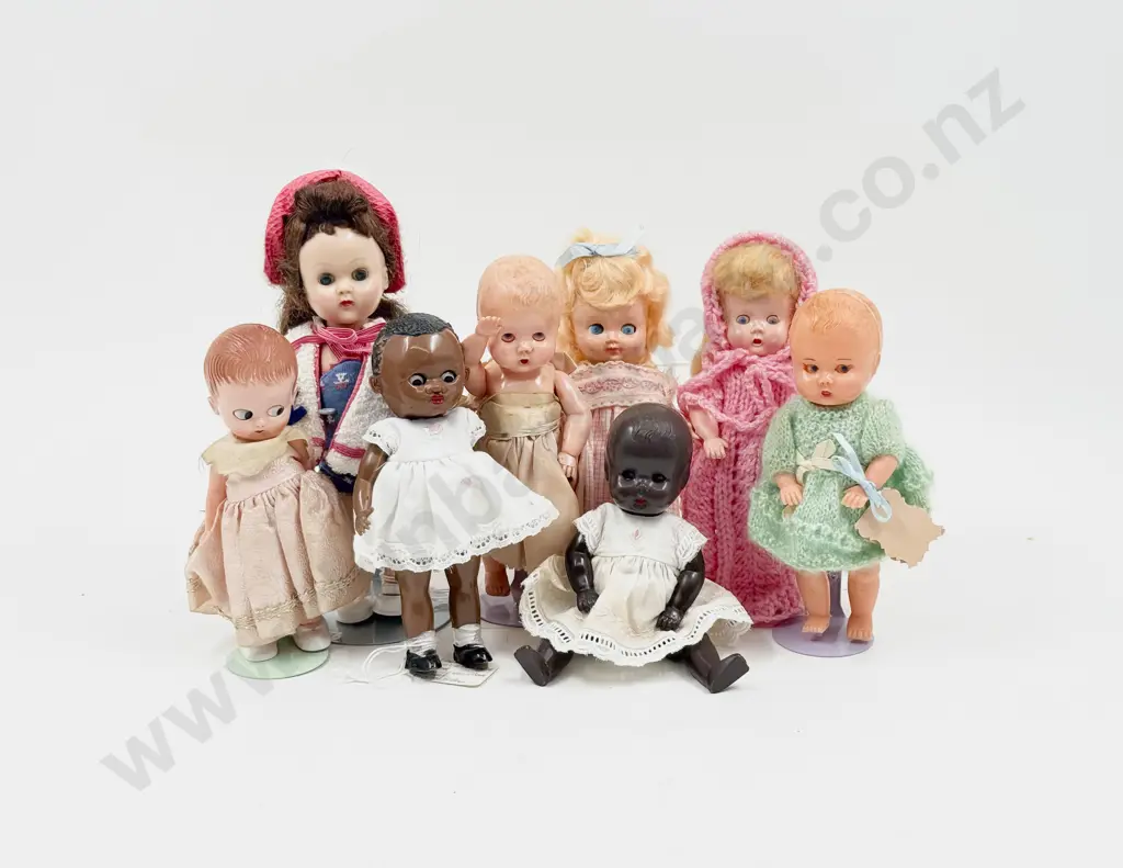 C1950's Eight Various Makers All Hard Plastic Dollies 19cm - 16cm Image 1++