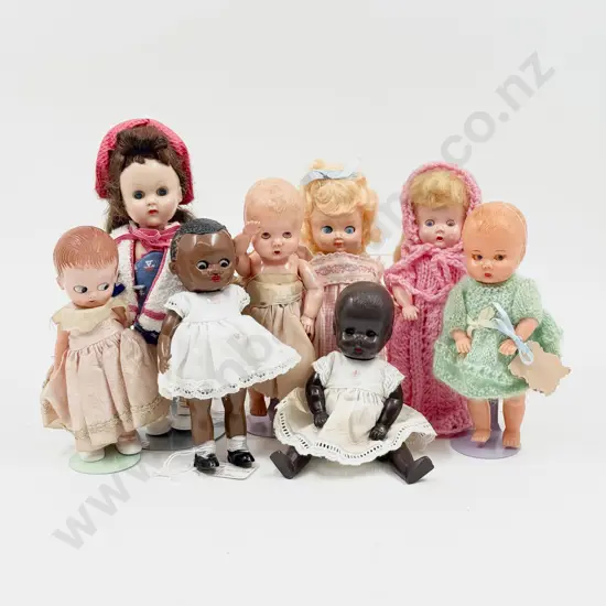 C1950's Eight Various Makers All Hard Plastic Dollies 19cm - 16cm
