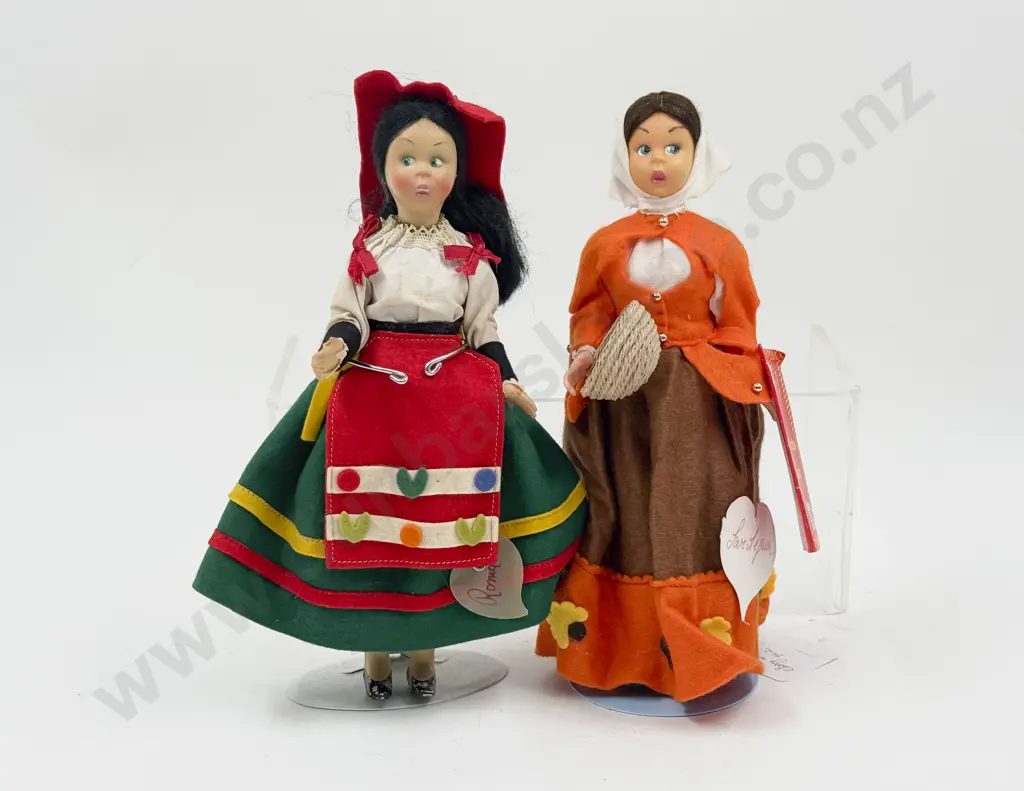 Two C1960's Lenci Hard Plastic All Original National Costume Dolls still with paper tags 23cm Image 1++
