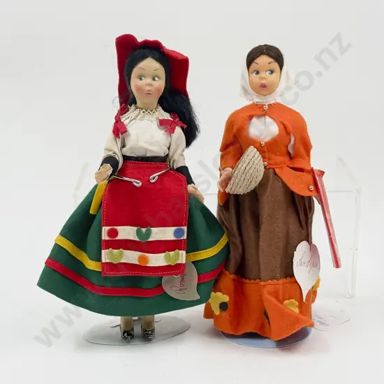 Two C1960's Lenci Hard Plastic All Original National Costume Dolls still with paper tags 23cm