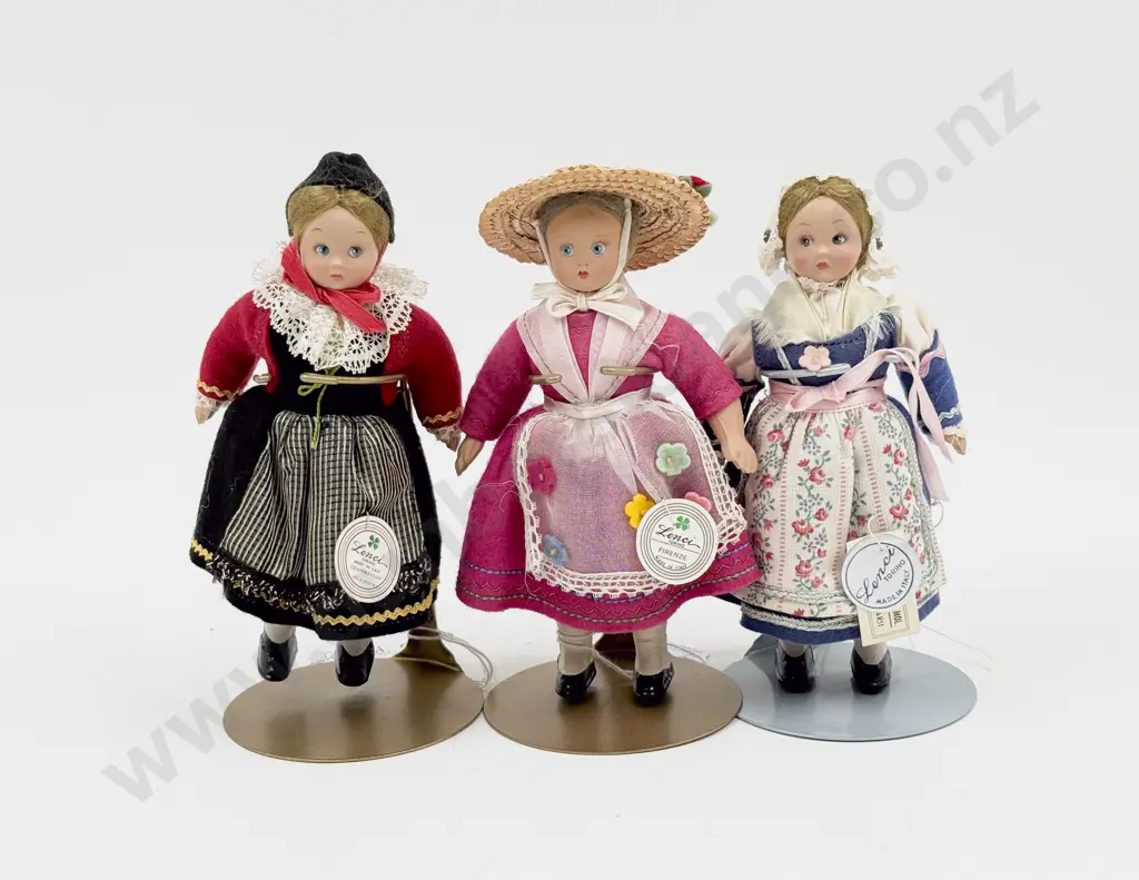 Three C1950's Lenci Hard Plastic All Original National Costume Dolls still with paper tags 15cm Image 1++