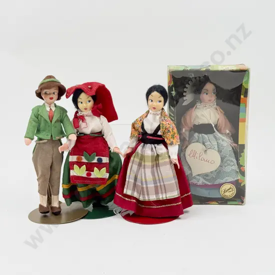 Three C1960's Lenci Hard Plastic All Original National Costume Dolls 16cm with labels