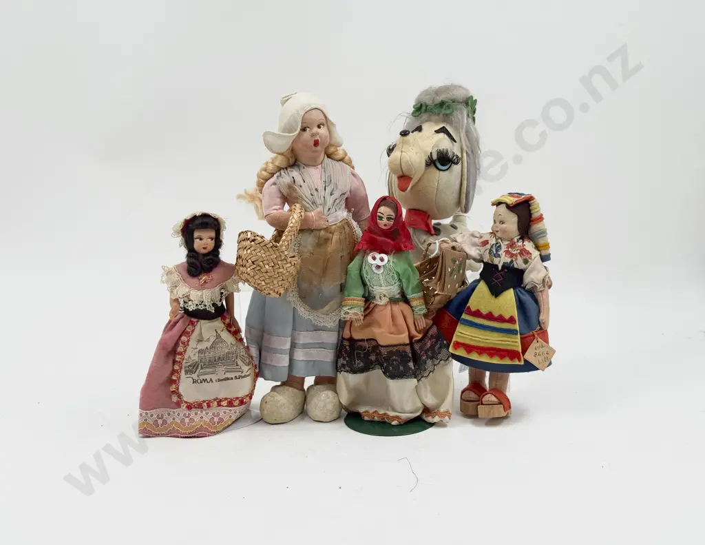 Four Lenci Type Costume Dolls and All Felt Italian Character Poodle 26cm - 18cm Image 1++