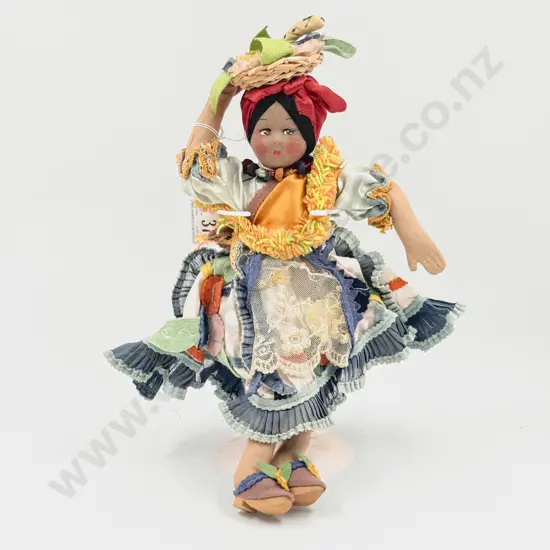 C1930's Joao Perotti All Cloth Carmen Miranda Doll with labels to body 39cm