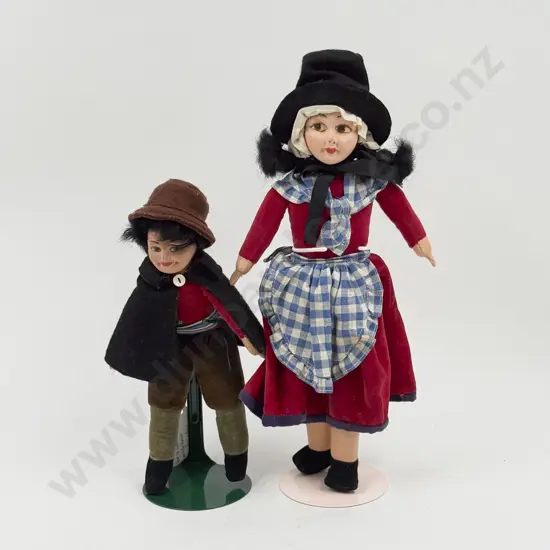 Two Norah Wellings All Cloth Dolls Welsh Girl and Gypsy Boy