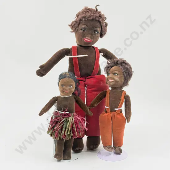 Three Norah Wellings All Cloth Dolls Large and Small Island Boy and Island Girl