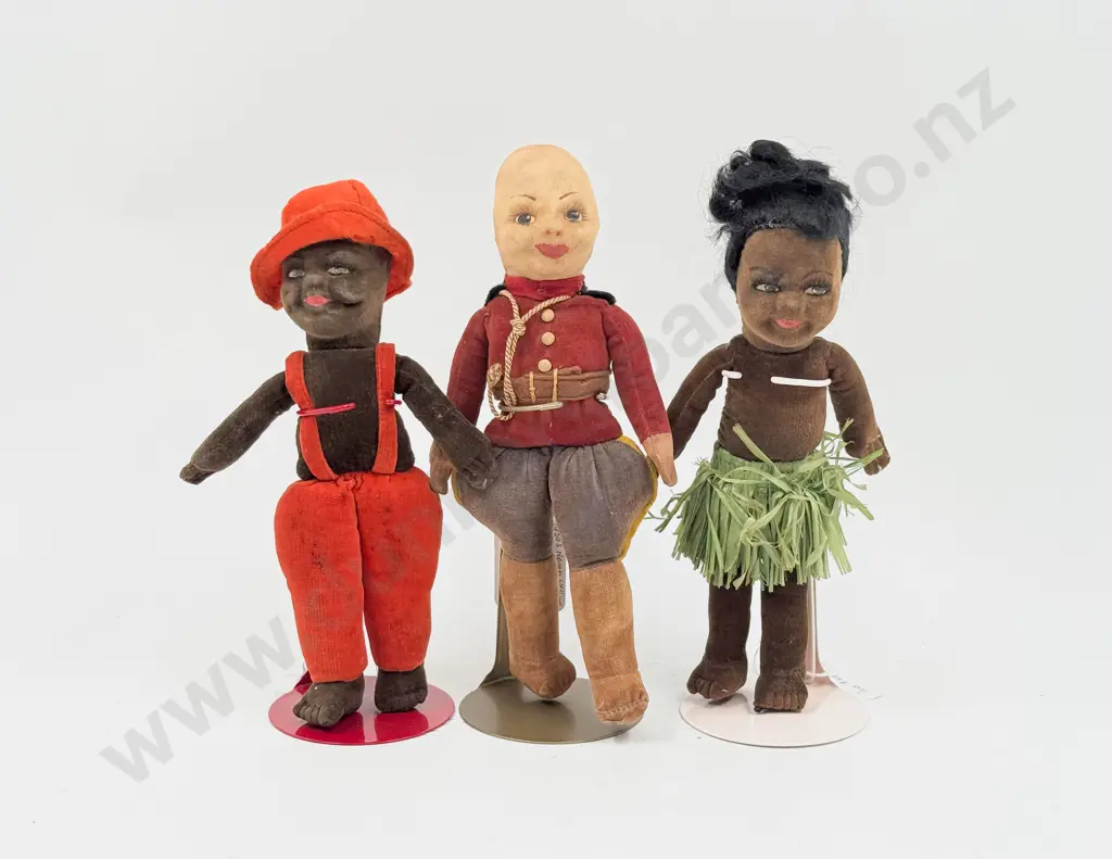 Three Norah Wellings All Cloth Dolls Island Boy and Island Girl with Canadian Mountie (no hat) Image 1++