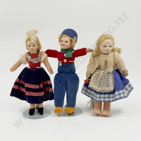 Two Norah Wellings All Cloth Dolls Dutch Boy European Girl with labels to foot 21cm