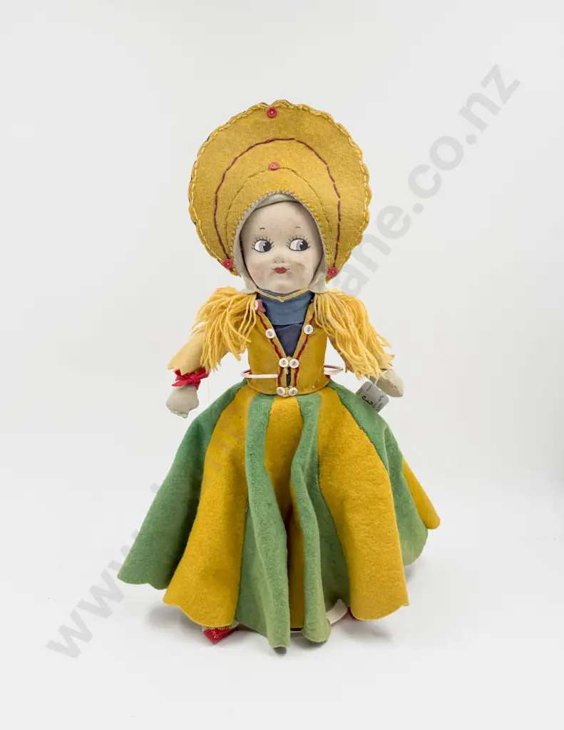 C1930's Hand Made All Felt Character Doll with Pressed Painted Face 45cm - 52cm Image 1++