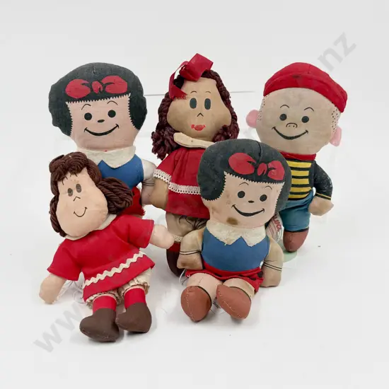 C1973 Nancy & Sluggo Knickerbocker Cartoon Characters Printed Stuffed Dolls