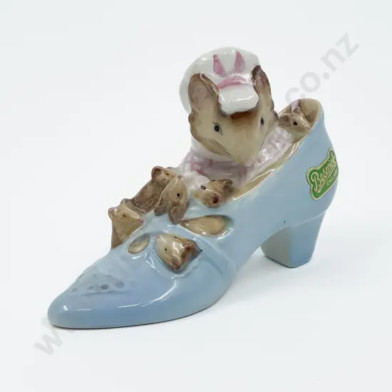 Beswick Beatrix Potter's The Old Woman Who Lived In A Shoe - Gold Back Stamp C1955 - 1975 with label
