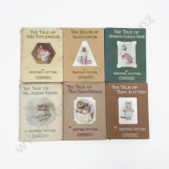 Six Early Edition Beatrix Potter copyright 1903-1910 no dust covers and some bindings loose