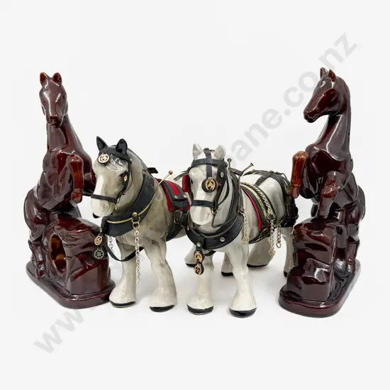 Two Clydesdale Horse Figurines and Two Others