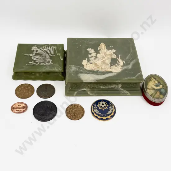 Quantity of Medallions and Hand Crafted Jewellery Boxes