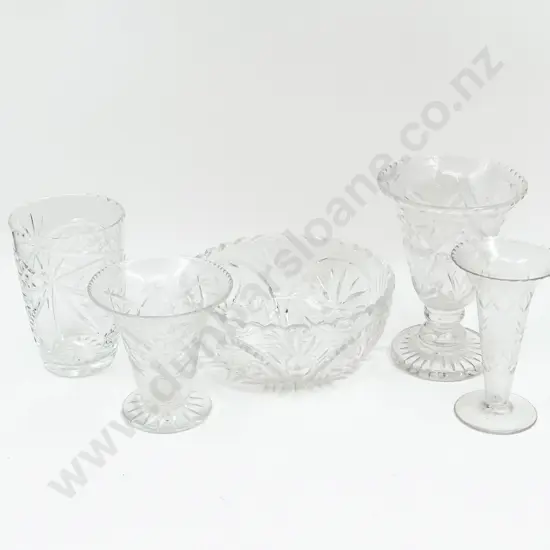 Crystal Bowl with Four Glass Vases