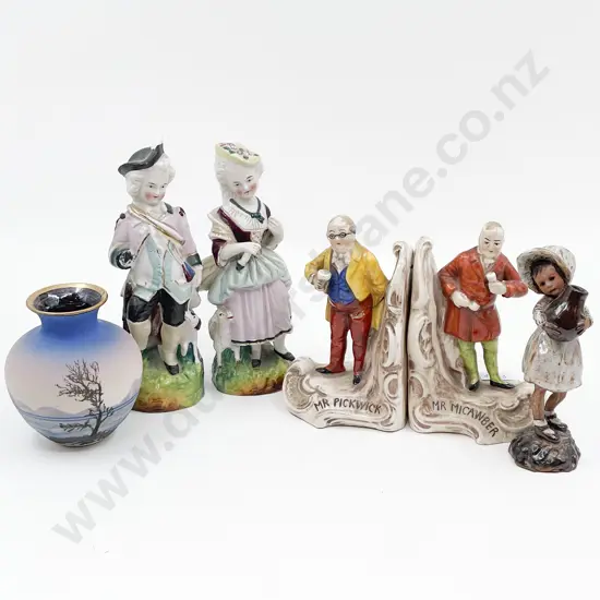 Australian Pottery Vase with Five Ceramic Figurines