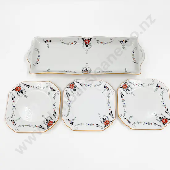 Shelley Fancy China Serving Tray with Three Side Plates