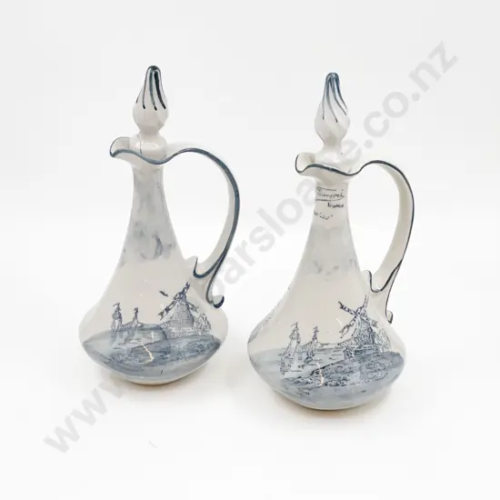 Pair of French Blue and White Ewers