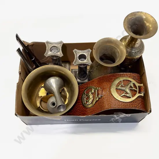 Quantity of Metalware including S/P Candlesticks & Horse-Brasses