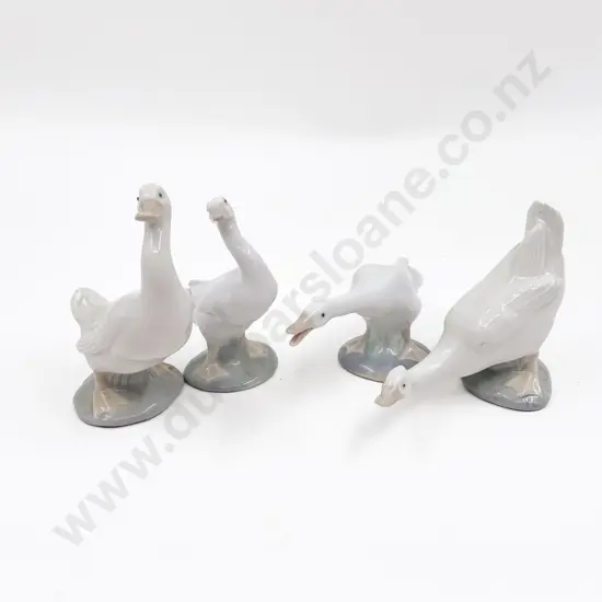 Two Lladro Geese with Two Nao Geese