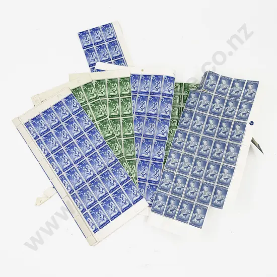 NZ Full Sheets 1949 Health 2d 1d x2 each with some Blocks faults