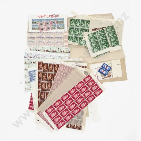 NZ 1952 Health Stamps 1d 2d Part Sheets and Blocks with Assorted Blocks and Singles