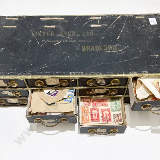 Vintage Card 12 Drawer Box with Loose Un-sorted Mainly NZ and UK Vintage Stamps