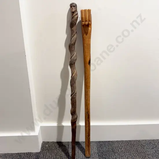 Pair of Carved Wooden Walking Sticks