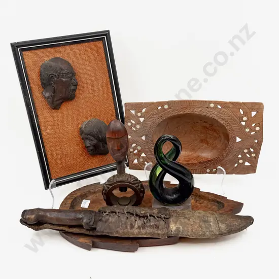 Quantity of Assorted Tourist Gear Antique Sheathed Knife & Artglass Mobius Strip