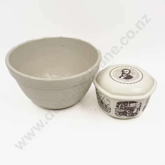 Crown Lynn Mixing Bowl & Commemorative Ceramco 50th Anniversary Lidded Trinket Jar
