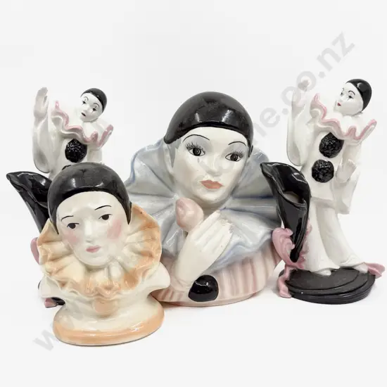 Two Ceramic Clown Figure Vases & Similar Graduated Pair of Busts